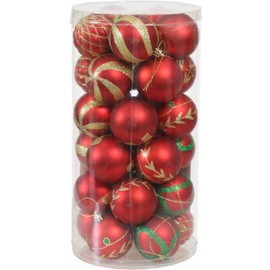 Sunnydaze 30-Count 60mm (2.36-Inch) Shatterproof Christmas Ball Ornaments with Hooks Included - Holiday Glitter Tree Decorations Set for Holiday Decor and Gatherings - Red/Gold