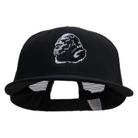 Gorilla Head Embroidered Big Size Premium Flat Bill Trucker Cap - Black XL-3XL