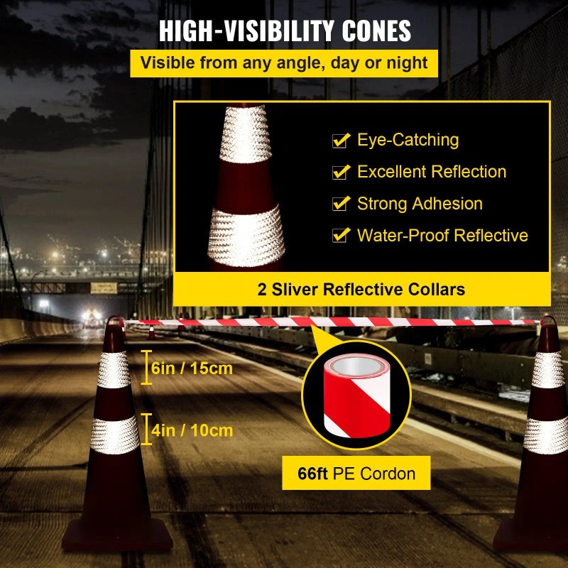 28 In Orange Traffic Cones With Reflective Collars Weighted Base