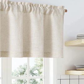 Jinchan - Cortinas de cenefa de lino con textura para cocina, sala de estar, bolsillo para barra, cortinas de ventana pequeñas, de lino, granja, campestre, tratamientos de ventana de filtrado de luz,