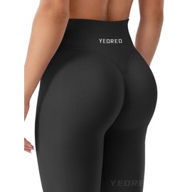 YEOREO Christiy Hidden Scrunch Butt Workout Leggings for Women Seamless High Rise V-Waistband 24" Impact Athletic Yoga Pants Tummy Control Black M