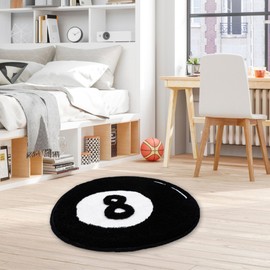 Beyond Deco Hand Tufted 8 Ball Area Rug 27.5” - Unique Preppy Bathroom Rugs Non Slip Washable Bath mat - Pool Room Floor Decor Rug Black Round Carpet