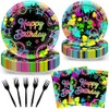 Avezano 96 PCS Neon Birthday Party Decorations Glow Neon Happy
