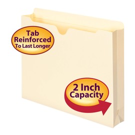 Smead File Jacket, Reinforced Straight-Cut Tab, 2" Expansion, Letter Size, Manila, 100 per Box (75565)