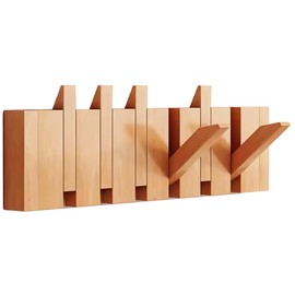 Tlongxia【Beech-6 Hooks Wall Mounted Coat RackHooks Piano Key Hangers Natural Solid Wood Hangers Non-Woven Fabric Clothes Hangers for Closet, Kitchen, Bedroom, Bathroom, Entryway