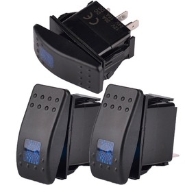 ESUPPORT 3Pcs Interruptor de Basculante Coche 12V 20A 24V 10A Luz LED Azul Indicador Interruptor Conmutador de Palanca Impermeable ON-OFF 2 Posiciones 3 Pines Interruptor de Botón Pulsador Faro Camión Barco Marino