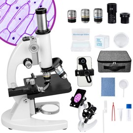 All-Metal Professional Microscope for Adults & Kids - 100X-2000X Compound Monocular Microscope with Slides & Specimen Kit, White