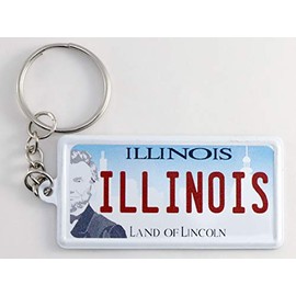World By Shotglass Illinois License Plate Aluminum Ultra-Slim Rectangular Souvenir Keychain 2.5" X 1.25"x 0.06"