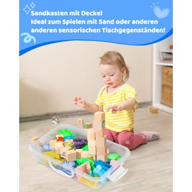 Pack of 2 Sand Tray Sensory Bin with Lid and Handle, Portable Sensory Sandbox Container for Children, Plastic Activity Tray for Toddlers, Transparent