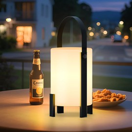 uuffoo Rechargeable Lantern LED Table Lamp Shower Lamp Cordless 3000K and Candle Light IP44 Rain-Resistant | with Remote | PE & Metal for Indoor Outdoor Bathroom Patio Camping Restaurant Home