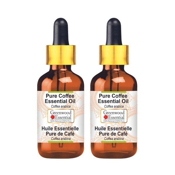 Greenwood Essential Natural Pure Coffee Essential Oil (Coffea Arabica) with Glass Dropper, Natural Pure Therapeutic Quality, Steam Distilled (Pack of Two), 100 ml x 2 (6.76 oz)