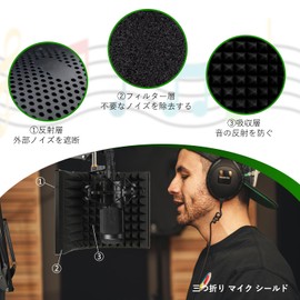 Frgyee Reflective Filter, Microphone, Shield, Soundproofing, Sound Absorbing Material, Improved Sound Quality, High Density Absorbent Foam Included, Tri-Fold (11.0 x 7.1 inches (27.9 x 19 cm)