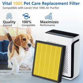 Vital 100S Pet Care Replacement Filter Compatible with LEVOIT Vital 100S Air Purifier, 3-in-1 HEPA Activated Carbon Vital 100S-P Filter, Vital 100S-RF-PA (LRF-V102-YUS), 2 Pack, Yellow