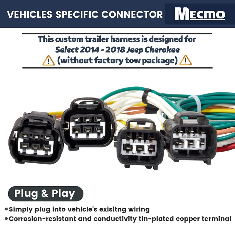 MECMO 56208 4-Pin Trailer Wiring Harness for 2014-2018 Jeep Cherokee