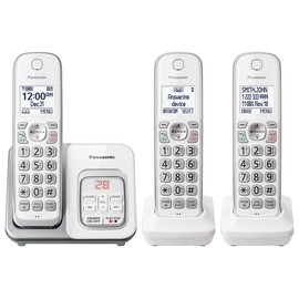 Panasonic Expandable Cordless Phone System with Answering Machine and Call Block - 3 Cordless Handsets - KX-TGD633W (White/Silver)