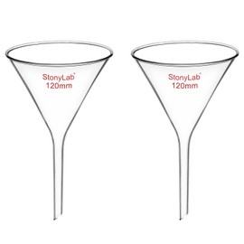 stonylab Glass Funnel, Pack of 2, Heavy Walled Borosilicate Glass, Short Handle, Filter Funnel, Laboratory Glassware, Diameter 120 mm