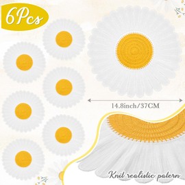 Gandeer 14" Daisy Placemat Set of 6 Embroidered Place Floral Mats Cotton Washable Table Placemats Spring Summer Daisy Table Mats for Kitchen Farmhouse Wedding Baby Shower Decoration