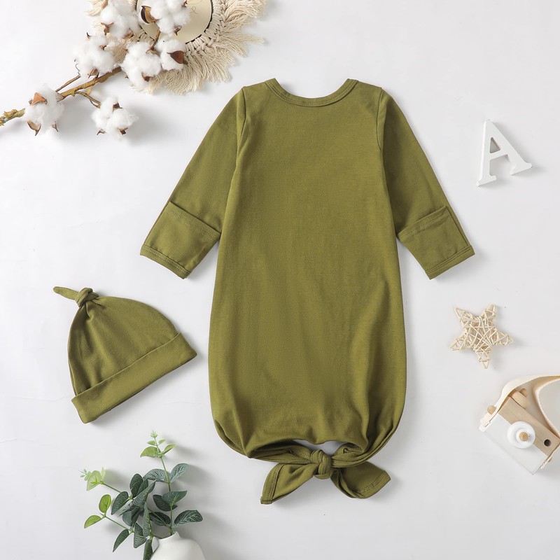 OPAWO Unisex Newborn Baby 3-Pack Cotton Knotted Gowns with Mitten