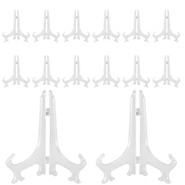 MUKCHAP 14 Pack 8 Inch Clear Plastic Plate Display Stands, Plastic Easel Stand Folding Plate Holder for Display Picture Frame