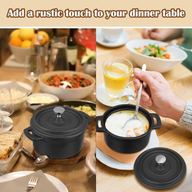 Suttmin 4 Pcs Mini Dutch Oven Small Round Iron Cocotte