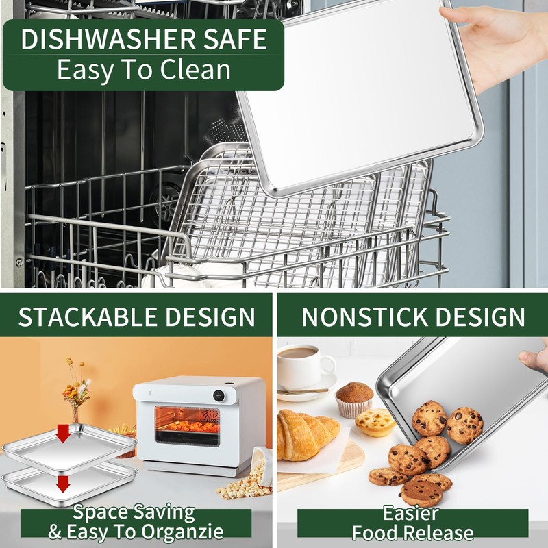 Baking Sheet with Cooling Rack Set(2 Baking Pans+2 Baking Racks),