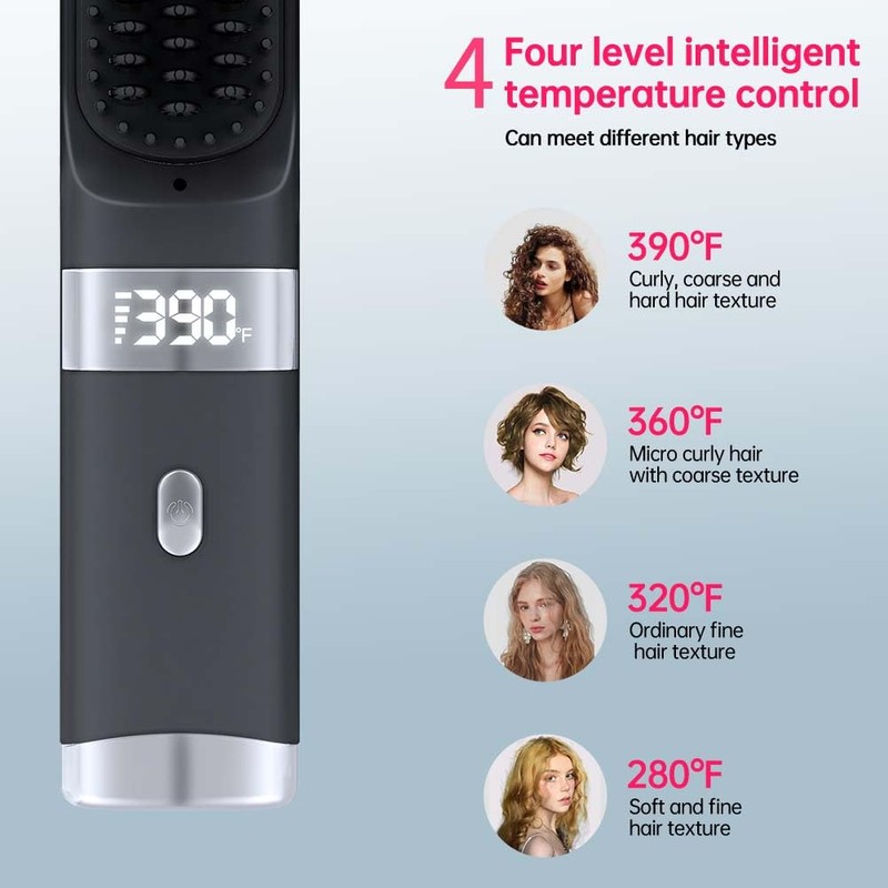 Cordless Hair Straightener Brush Portable on The go Comb for