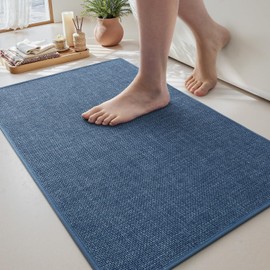 MontVoo Bath Mat Rug-Ultra Thin Non Slip Bath Mats for Bathroom Mat Quick Dry, Rubber Backing Washable Bathroom Rugs Fit Under Door, Absorbent Bath Rugs for Floor,20"x32",Blue