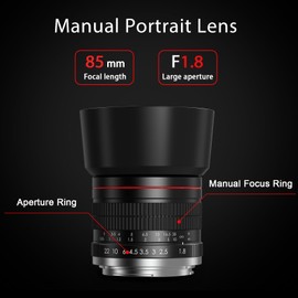 85mm f1.8 Portrait Lens - E Mount Lens for Sony, Manual Focus(MF) Lens for Sony A7C A7R A7S A7 A9 A6700 A6600 A6500 A6400 A6300 A6100 A6000 A5100 A5000 NEX-7 NEX-6 NEX-5 ZV-E10 etc