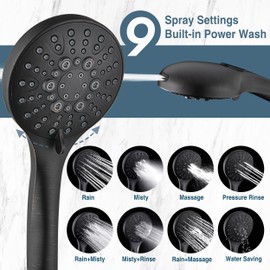 BRIGHT SHOWERS Rain Shower Head with Handheld Spray Built-in Power Wash, High Pressure Dual Shower Head with Height Adjustable Extension Arm, 3-Way Diverter, 9 Settings Handheld, 69” Long Hose, ORB