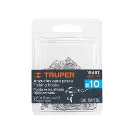 Truper ANZU-12, Anzuelo para pesca de acero niquelado, # 12, 100 piezas