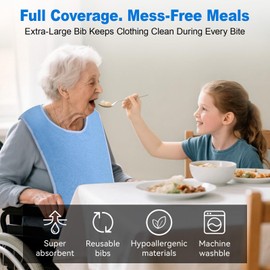 SUNRAYNEST Premium Unisex Adult Bibs, Machine Washable, 18"x30", Suitable for Elderly & Special Needs, Calming Blue