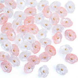 PAGOW 50 Pieces Flower Buttons Sew On with Shank,11.7mm Cute Transparent Button Embellishments for Decoration Handmade Craft, for Clothes, Sewing (0.46inch x 0.46inch x 0.25inch) White, Pink