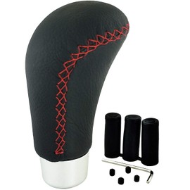 Lunsom Leather Shift Knob, Car Gear Shifter Stick Auto R Style Shift Stick Handle Head Gear Shift Lever Knob for Most Manual Transmission Vehicle (Red Suture)