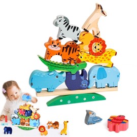 SubTack Montessori Toys for 1 2 Year Olds - Wooden Animal Stacking Toys for Toddlers,Building Blocks, Learning Fine Motor Skills, Montessori Toys for 1+ Year Old, Gifts for 2 3 4 Year Old Girls Boys