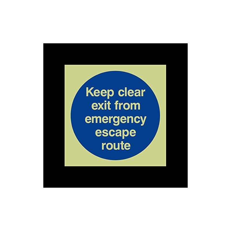 Keep clear exit from emergency escape route Photoluminescent Plastic Sign