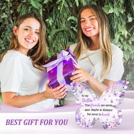 Glydein Bestie Best Friend Friendship Gifts for Women, Unique Purple Butterfly Acrylic Plaque Desk Decor, Bestie Best Friend Birthday Gifts for Women Friendship for Bff Bestfriend, 5 x 3.8 x 0.5 inches