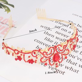 Didder Gold Tiaras for Women, Red Rhinestones Tiaras and Crowns for Women Elegant Princess Crown with Combs Tiaras for Girls Wedding Crowns for Brides Women's Headbands Prom Birthday Party