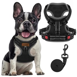 FAYOGOO Dog Harness Medium, No Pull Vest Harness with 2 Clips Training Anti Pull, Adjustable Pet Harness Soft Padded Reflective No Choke with Easy Control Handle for Training or Walking, Black,M