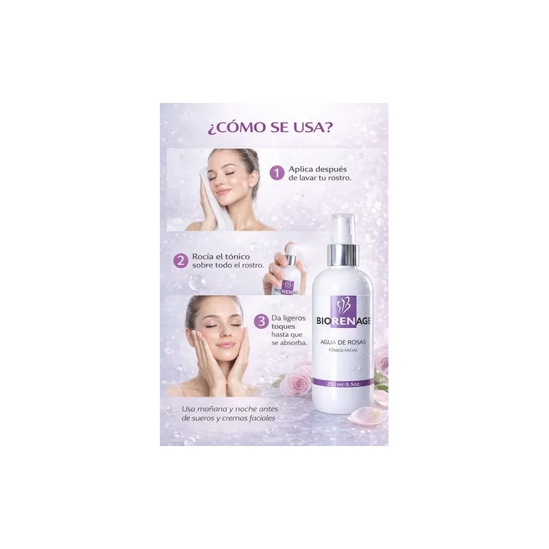 Agua De Rosas Tónico Facial Ácido Hialurónico Hidratante