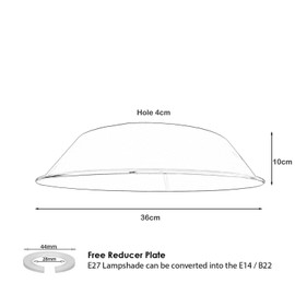 DC Voltage Retro Style Ceiling Light Shades Industrial Metal 36cm Large Easy Fit Modern Shades for Pendant Lighting Bedroom, Kitchen, Office (Free Reducer Plate) (Black)