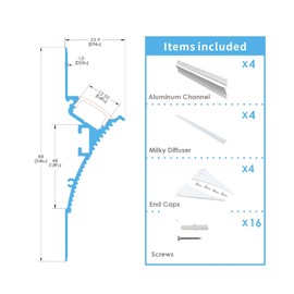 Besseto 4Pack 6.6ft/2M Wall Washer LED Strip Light Diffuser Aluminum Channel, Trimless Recessed Wall Aluminum LED Profile with Milky Diffuser and End Caps