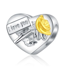 I Love You Wife Charms 925 Sterling Silver,Family Heart Bead Charm for Bracelets,Wedding Anniversary Birthday Gifts for Lover,Gold Plated Rose Flower Jewellery
