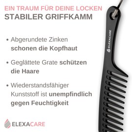 Elexacare Curl Comb, Wide Toothed (approx. 24 cm) - Handgrip, Styling Comb for Curls and Long Hair