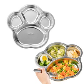 dancepandas Baby Plate, Baby Crockery with Suction Cups, Non-Slip Baby Plate Bowl, 304 Stainless Steel Suction Cup, Safe, Hygienic and Easy to Clean for Home Nursery (Cat Paw)