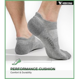 KEECOW Performance Comfort No Show Ankle Cushion Socks For Men & Women, Athletic, Tab, Short, Socks For Running, Outdoor (Medium, Grey (6 Pairs))
