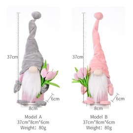 Super Idee Standing Cute Gnome with Tulips Bouquets Cute Dwarf Gnome Figures Gift for Women Mum Wedding Anniversary Girlfriend Wife Mother's Day Thank You Dimensions 37 x 8 x 6 cm (Pink+Grey)