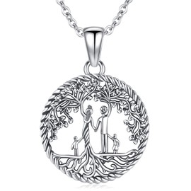 Friggem Tree of Life Necklace for Women 925 Sterling Silver Family Mother Child Tree of Life Pendant Necklace Birthday Mother's Day Jewellery Gifts for Mum Daughter Grandma Sister, Sterling Silver, No
