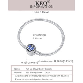 KEQ S925 Sterling Silver Snake Chain Bracelet Best Friend with Cover Lucky Butterfly&Starry Night with Enameled CZ Moments Bracelet Jewelry Gift for Woman (Butterfly, 8.3 in/21 cm(For wrist size 7.1in))