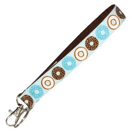 Blue Donuts Keychain - Cute Doughnuts Key Fob Strap - 3/4 Inch Wide - 6 Inch Loop - Blue & Brown Key Chain - Purse or Wallet Strap - Handmade by Green Acorn Kitchen