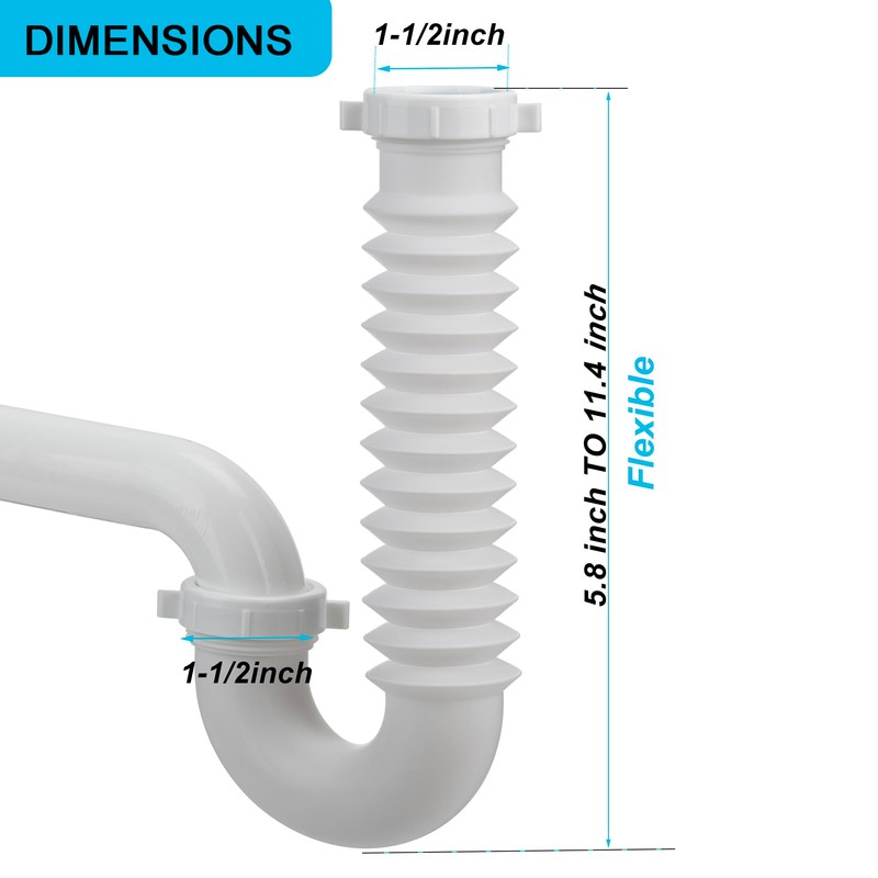 (1 Pack-White) eflyefly 1-1/2 inch J Adjustable Bend for Kitchen
